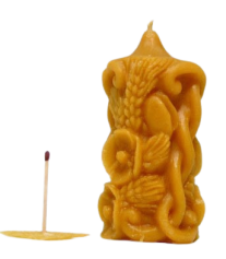Beeswax candle, Hand Poured - thi decorated with cob