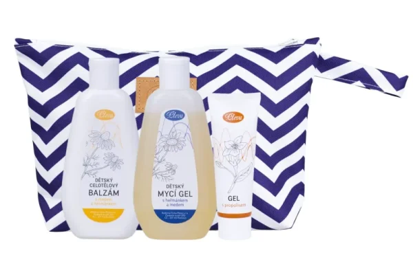 Naturkosmetik für Kinder in der Tasche, verschiedene Muster - Muster: Blau-weiße Zickzack-Streifen