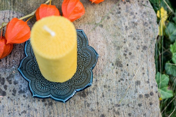 Kerzenhalter aus Keramik - mandala - Farbe: Sturmblau