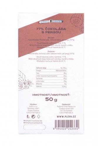 Hořká čokoláda s pergou 77% - Hmotnost: 50 g