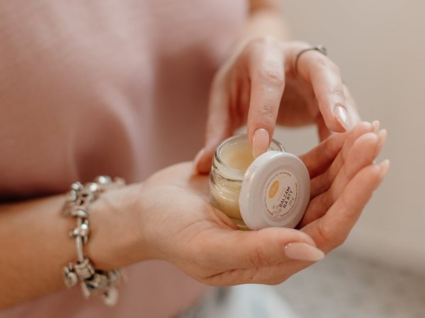 Lip balm with honey in a pot