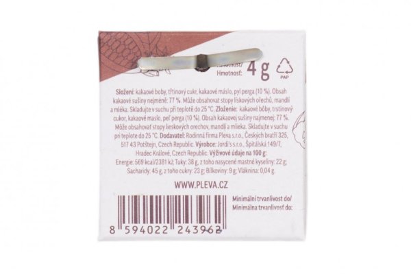 Hořká čokoláda s pergou 77% - Hmotnost: 50 g