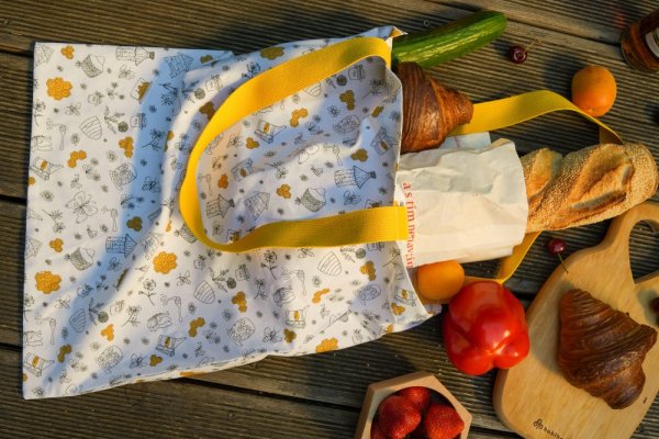 Cotton shopping bag, various patterns - Pattern: Dark bee design