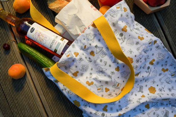 Cotton shopping bag, various patterns - Pattern: Dark bee design
