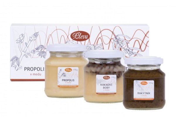 Geschenkbox mit Honig - Propolis, Kakaobohnen und Sanddorn in Honig