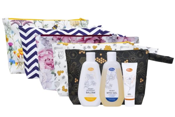 Dětská přírodní kosmetika v taštičce, různé vzory - Vzor: Tmavý včelí motiv