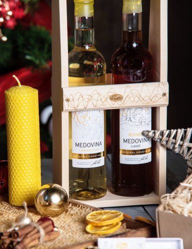 Geschenk-Flaschenhalter und Ständer aus Holz für zwei Flaschen Honigwein