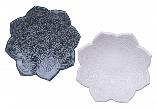 Kerzenhalter aus Keramik - mandala - Farbe: Sturmblau