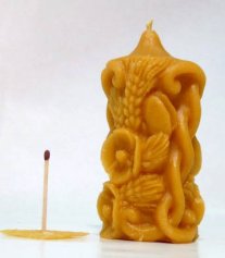Beeswax candle, Hand Poured - thi decorated with cob
