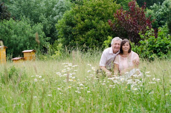 Hanka and Milan Pleva in their blooming garden, 2018