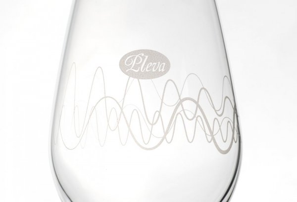 Sklenice na medovinu rodinné firmy Pleva - Vzor na sklenici: 1 ks s vlnkami + 1 ks s hradem