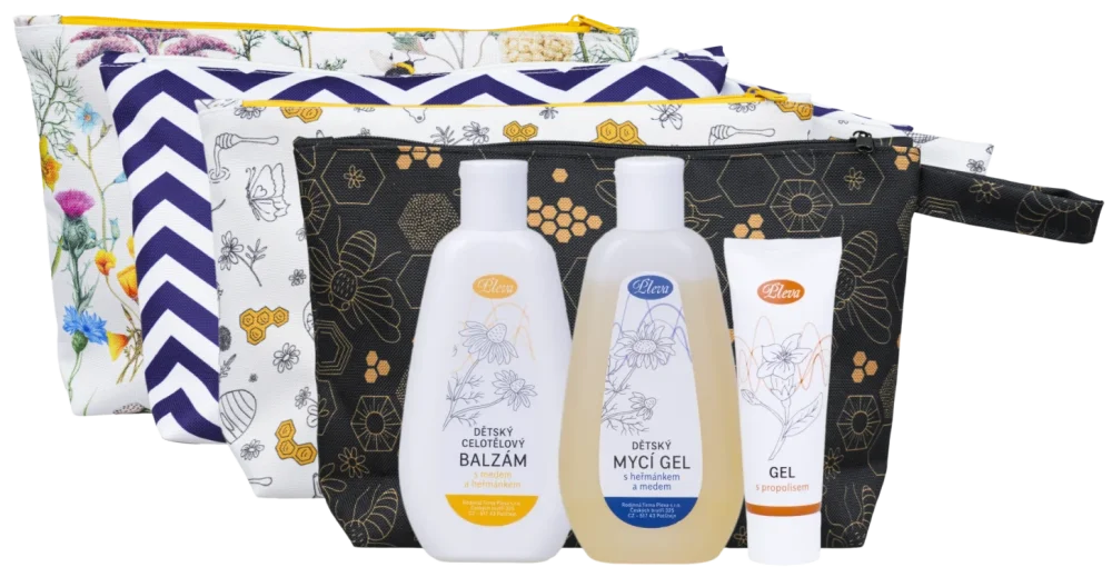 Children's natural cosmetics in a pouch, various patterns, Pleva