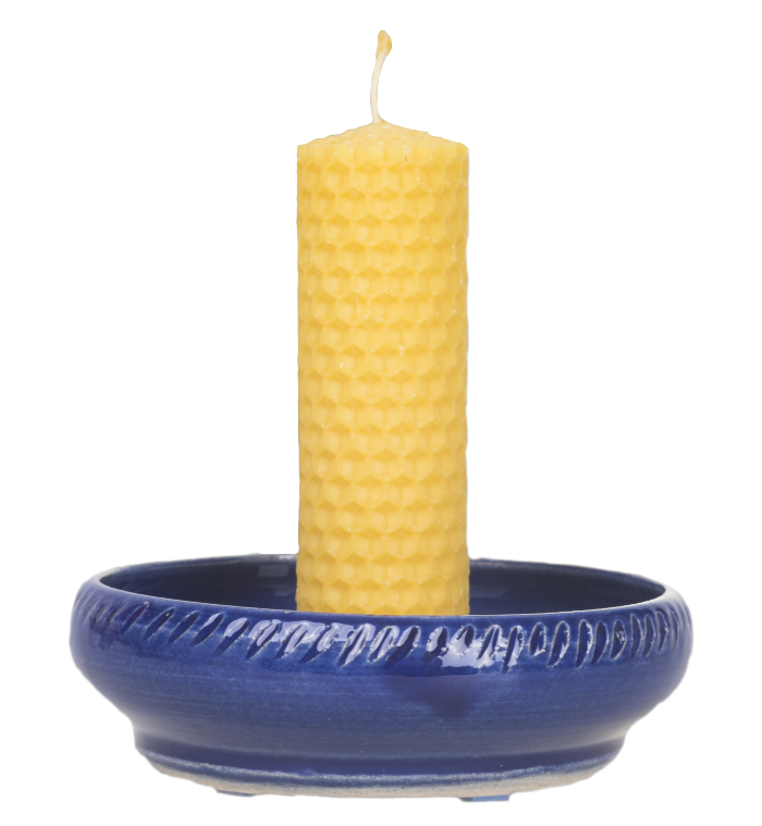 Keramický svícen - miska tmavě modrá s reliéfem