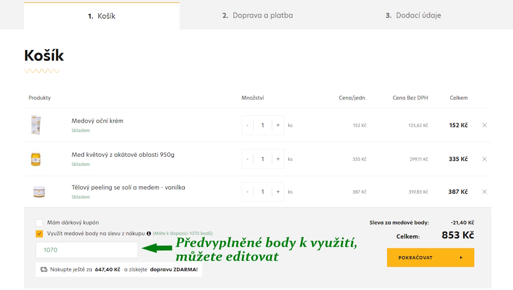 Jak uplatnit věrnostní body slevou na další nákup v Pleva