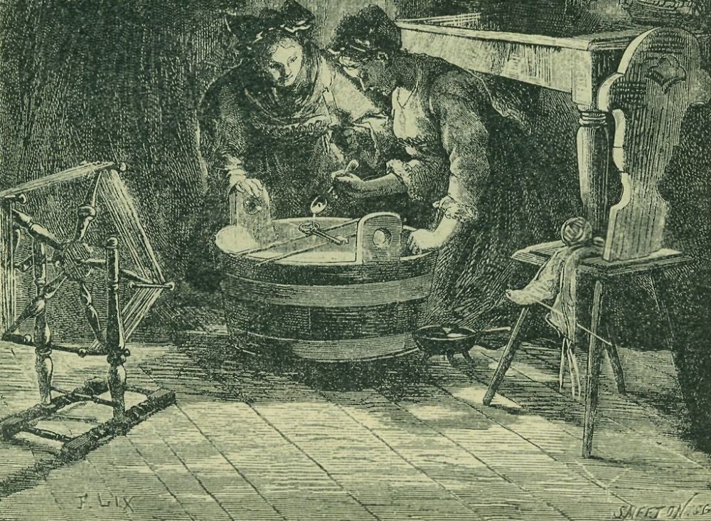 dobová kresba z roku 1910, lití olova na sv. Ondřeje